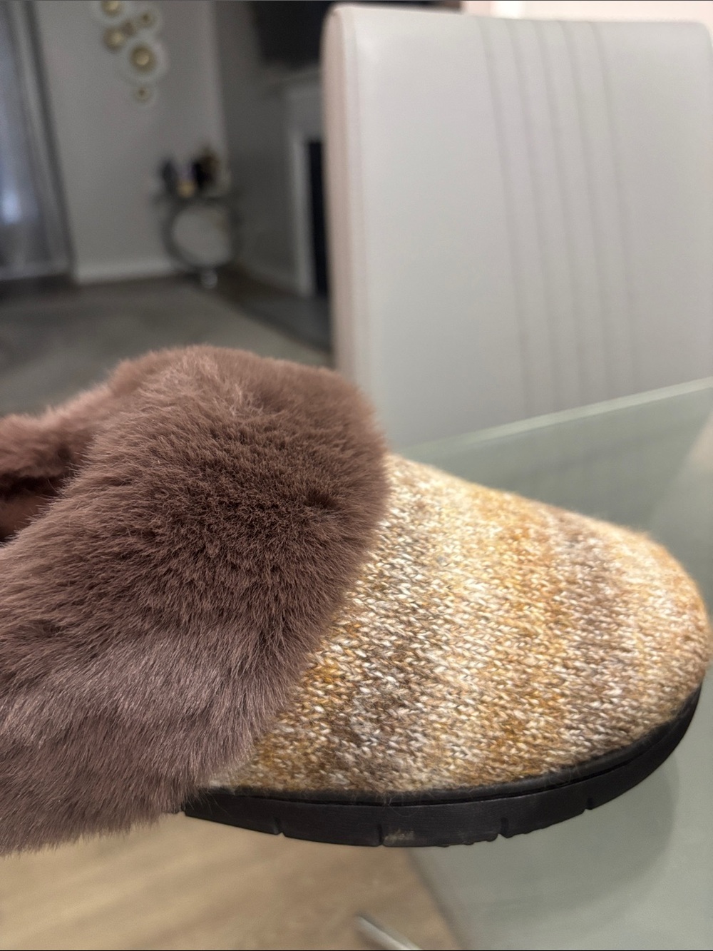 Cozy Brown Faux-Fur Knit Slippers